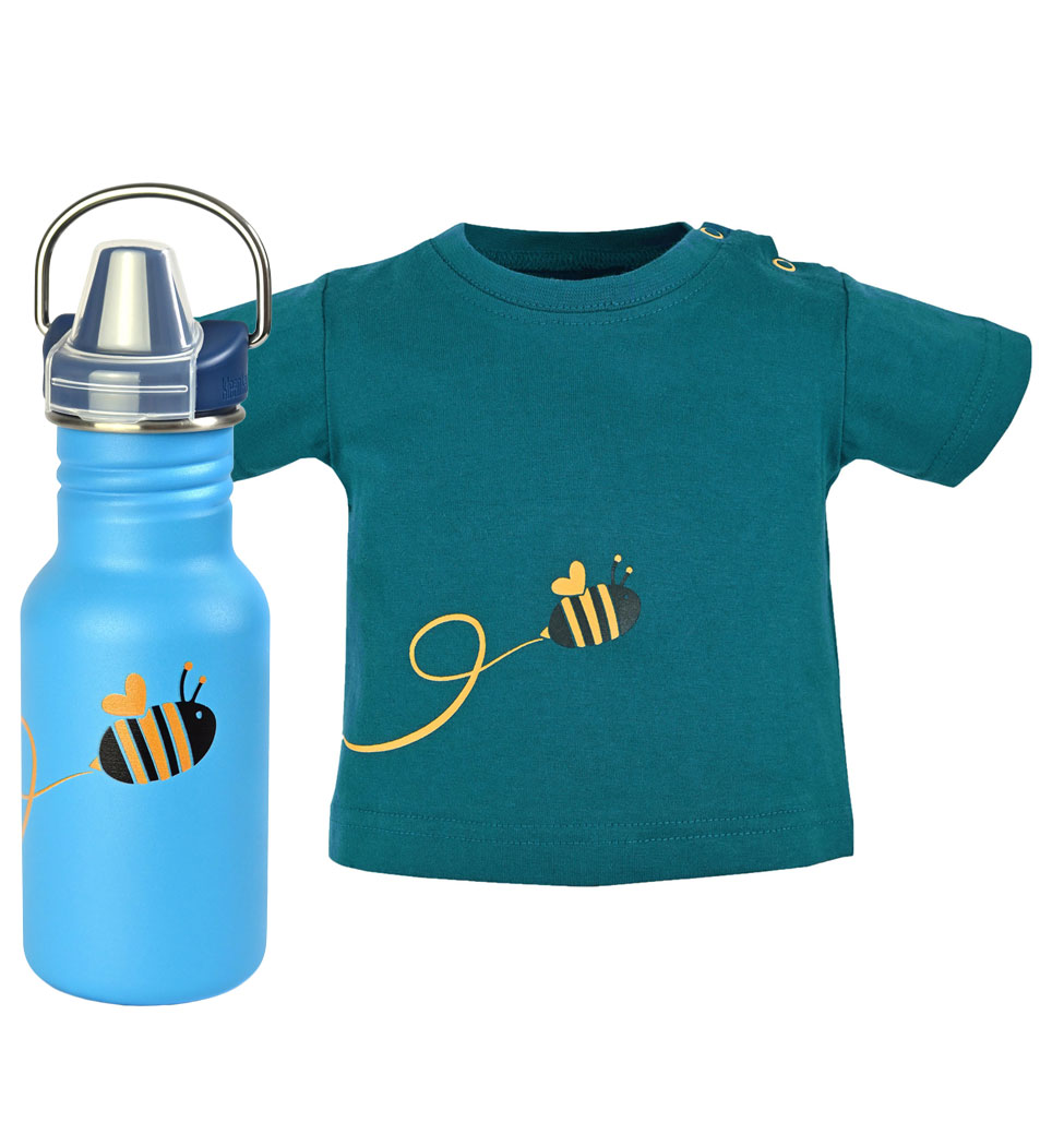 (image for) 2023 Edelstahl Trinkflasche Kid Classic 355ml Sippy Cap und Shirt Bay Bee by Elkline